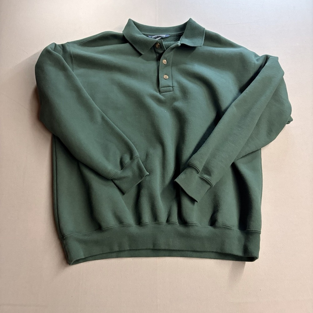 Vintage 90s Lands’ End Men’s XL Green Polo Sweatshirt Made USA Collared